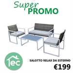 salotto relax da esterno con divano, due poltrone e tavolino - Edil Casa | Arredo bagno Termoarredi, Design di interni